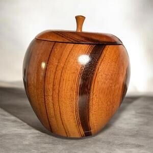 Handmade Vintage Turned Wood Apple Jar 3.5”